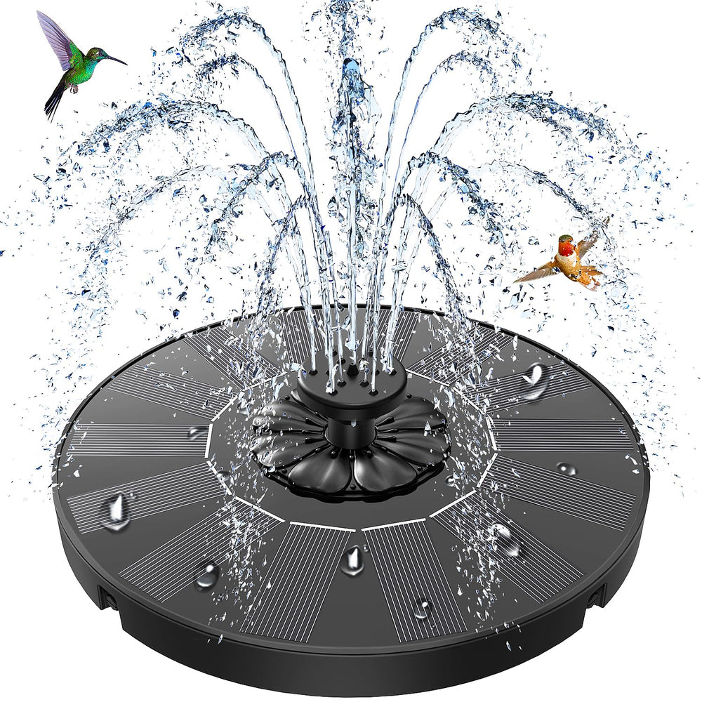 SZMP Solar Fountain black model with 7 nozzles in a garden
