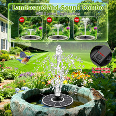 SZMP Solar Fountain showing 7 interchangeable nozzles