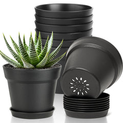 T4U 5 inch small plant pot black front view with saucer