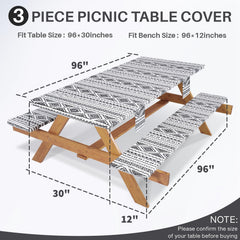 Table cover and bench covers set shown on a picnic table