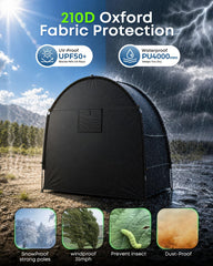 TACXO Bike Storage Shed Tent fully assembled showing dimensions