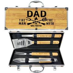 Taesun BBQ Tool Set with spatula, fork, tongs, and brush in carrying case
