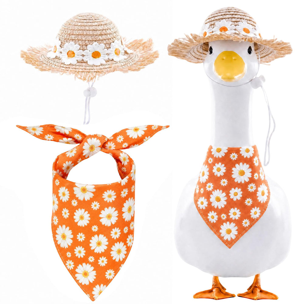 TAKEALOOKO Fall Orange Daisy Goose Outfit front view with hat and scarf