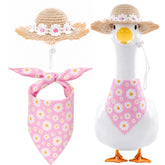 TAKEALOOKO Fall Pink Daisy Goose Outfit, straw hat and bib scarf