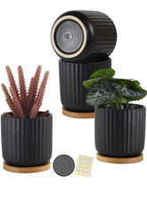 TAMAYKIM 4-inch black ceramic plant pot front view