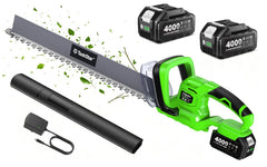 TaskStar 22-inch cordless hedge trimmer front view with debris remover