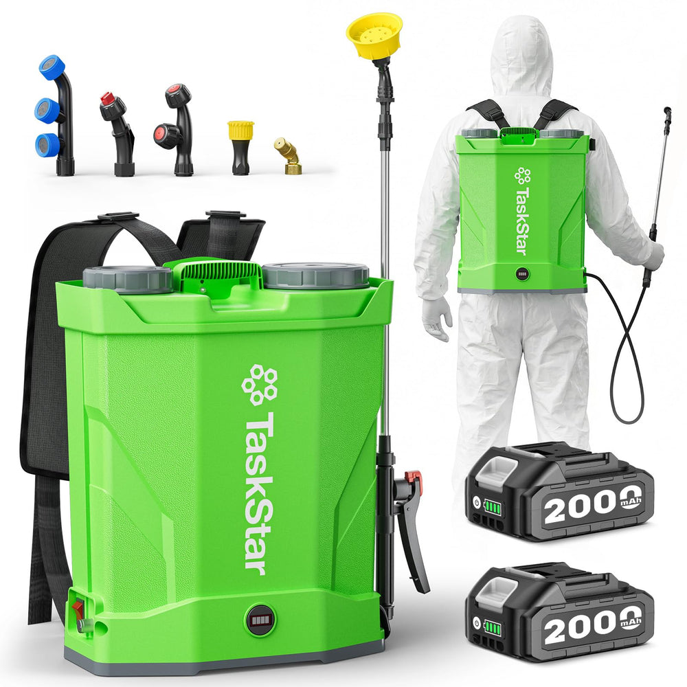 TaskStar Battery Powered Backpack Sprayer front view with green finish