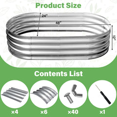 TATAANTY Galvanized Raised Garden Bed 4x2x1ft side view showing oval design