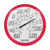 Taylor 13.25-inch wall dial thermometer front view with red bezel