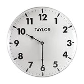 Taylor 18 Inch Jumbo Outdoor Clock front view with brushed silver frame