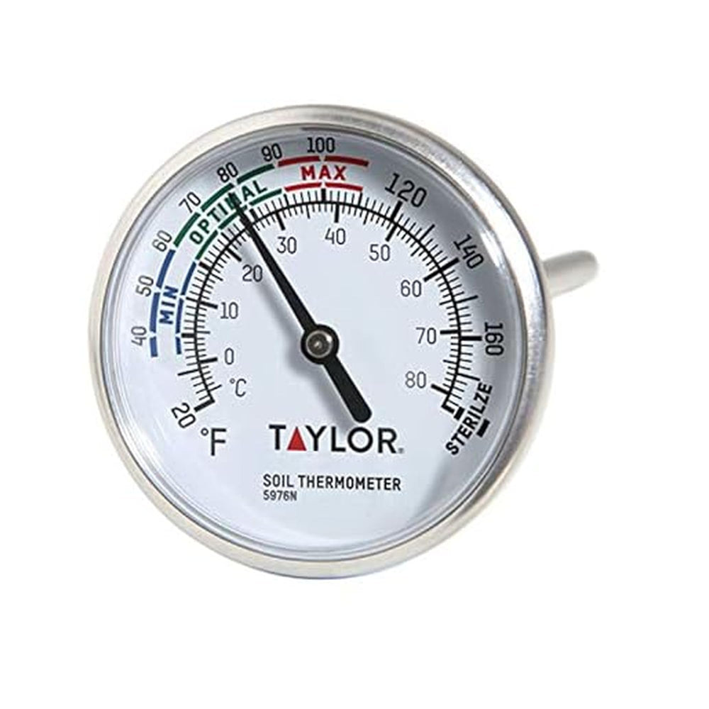 Taylor Soil Thermometer front view with analog dial