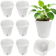 TCBWFY 4 Inch Self Watering Pot set, white color with visible water level window
