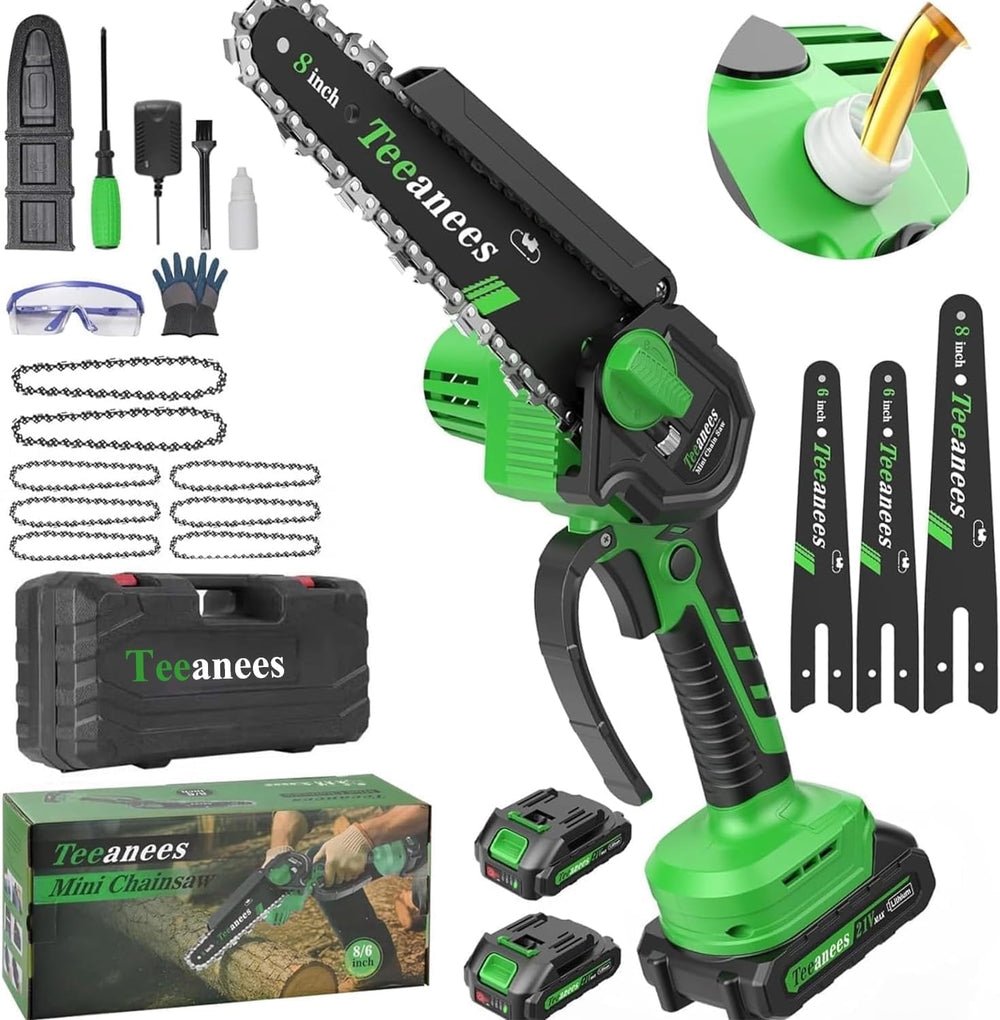 TEEANEES Mini Chainsaw cordless with 8-inch guide bar