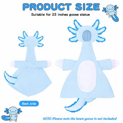 Teeanzo Axolotl goose outfit displayed on a lawn goose