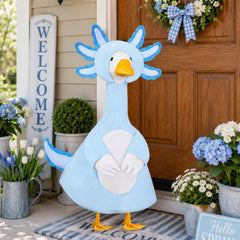Teeanzo Axolotl goose outfit in a festive garden setting