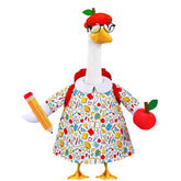 Teeanzo Back to School Goose Outfit with accessories including apple hat and schoolbag
