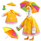 Teeanzo Raincoat Goose Outfit with rainbow umbrella and yellow hat