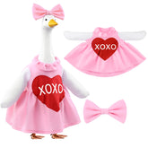 Teeanzo Valentine's Day Goose Outfit with pink and red heart pattern