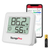 TempPro Bluetooth Digital Hygrometer front view in silver