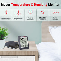 TempPro Hygrometer with tabletop stand on a kitchen counter