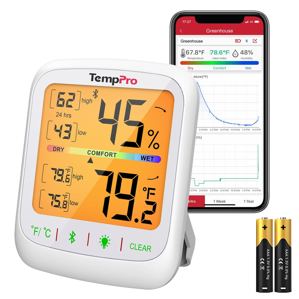 TempPro TempAir Bluetooth Hygrometer Thermometer front view with large LCD