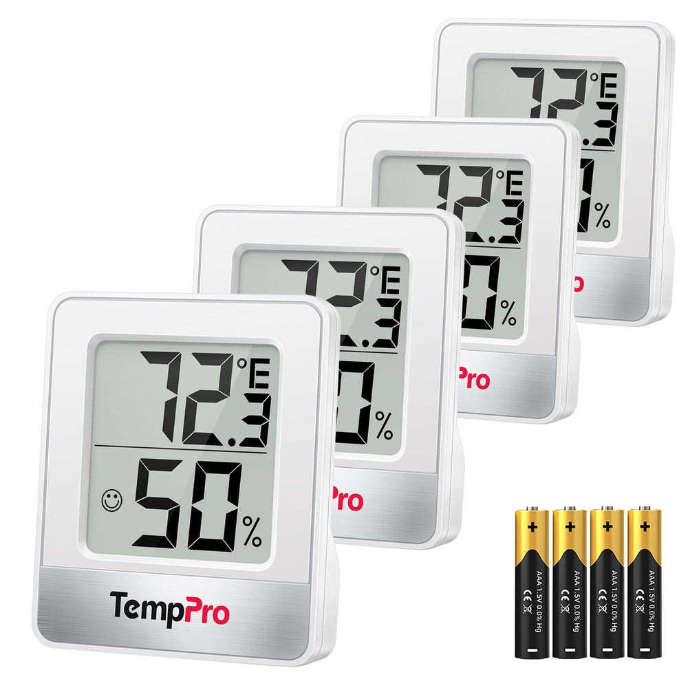 TempPro TP49 Digital Hygrometer Indoor Thermometer front view, white
