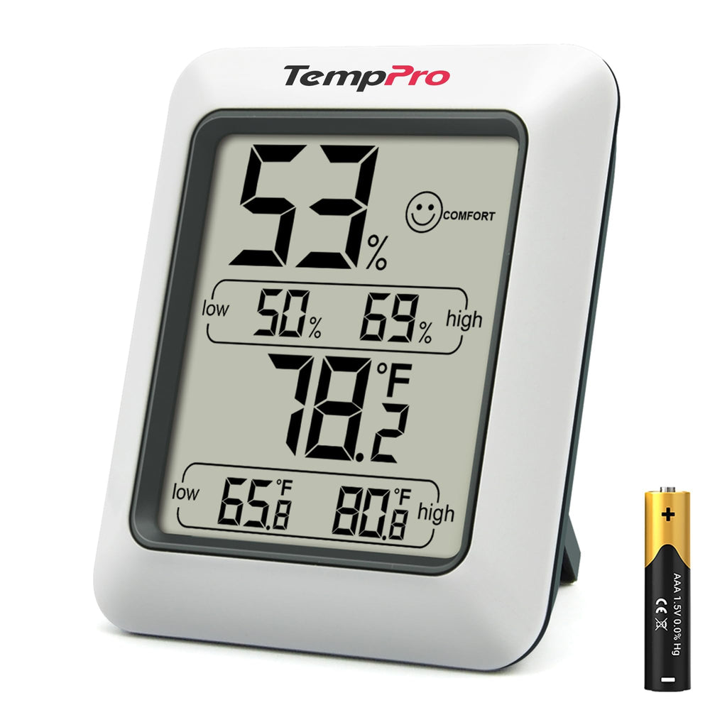 TempPro TP50 Digital Hygrometer front view with white finish