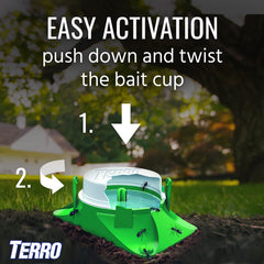 Terro bait station secured in soil outdoors