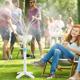 Tesmotor outdoor misting system with adjustable riser tube and nozzles