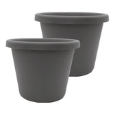 The HC Companies Classic Round Planter Pot front view in warm gray