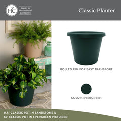 The HC Companies Classic Round Plastic Plant Pot Evergreen side view