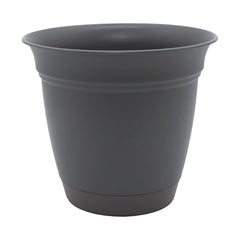 The HC Companies Eclipse Round Planter front view in warm gray