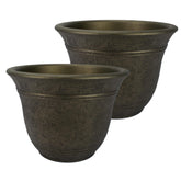The HC Companies Sierra Round Self-Watering Pot front view in Celtic Bronze