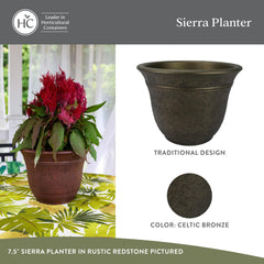 The HC Companies Sierra Round Self-Watering Pot side view showcasing design