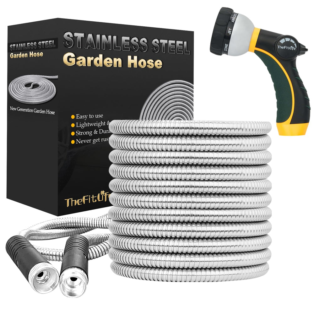 TheFitLife Flexible Metal Garden Hose 50 FT front view