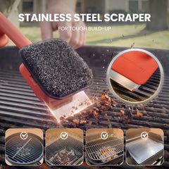 ThermoMaven Bristle-Free Grill Brush in use on a grill