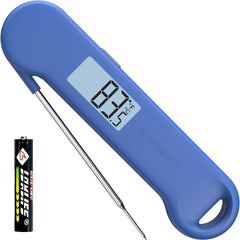 ThermoMonster Instant Read Meat Thermometer front view, Blue