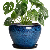 Thirtypot 8 Inch Ceramic Plant Pot in blue with drainage hole