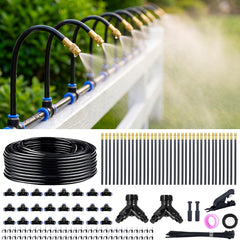Thiswing 200FT irrigation system with adjustable nozzles and tubing