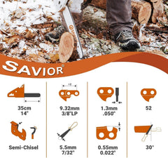 Three Savior chainsaw chains in storage bags