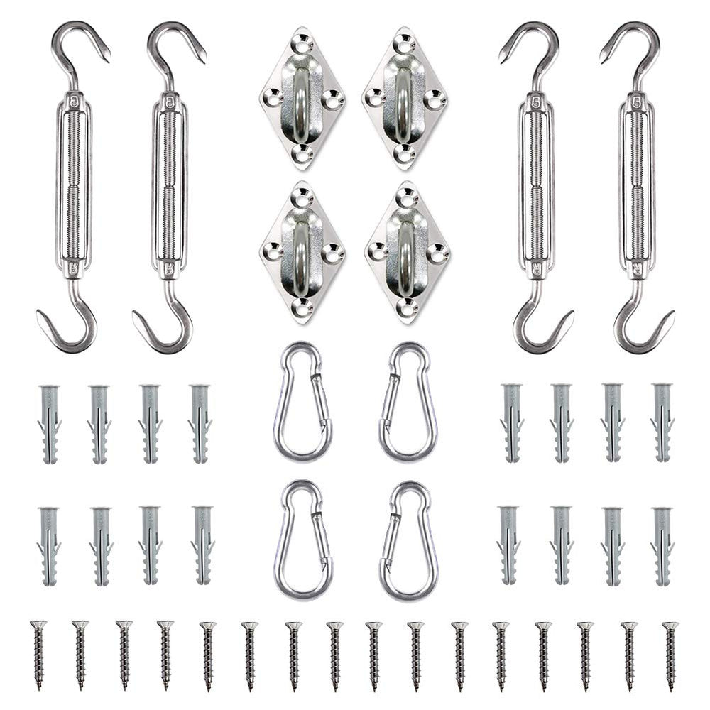 Tiberham Sun Shade Sail Hardware Kit components including turnbuckles and snap hooks
