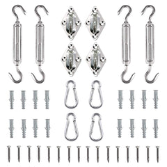 Tiberham Sun Shade Sail Hardware Kit components including turnbuckles and snap hooks