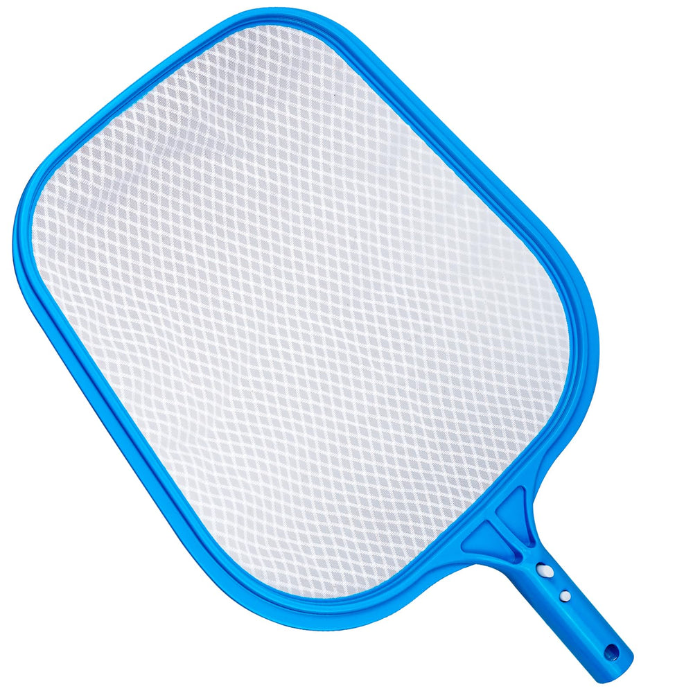 TidyMister Fine-Mesh Skimmer Net front view, blue with diamond netting
