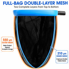 TidyMister Pool Net Rake demonstrating debris collection in a pool