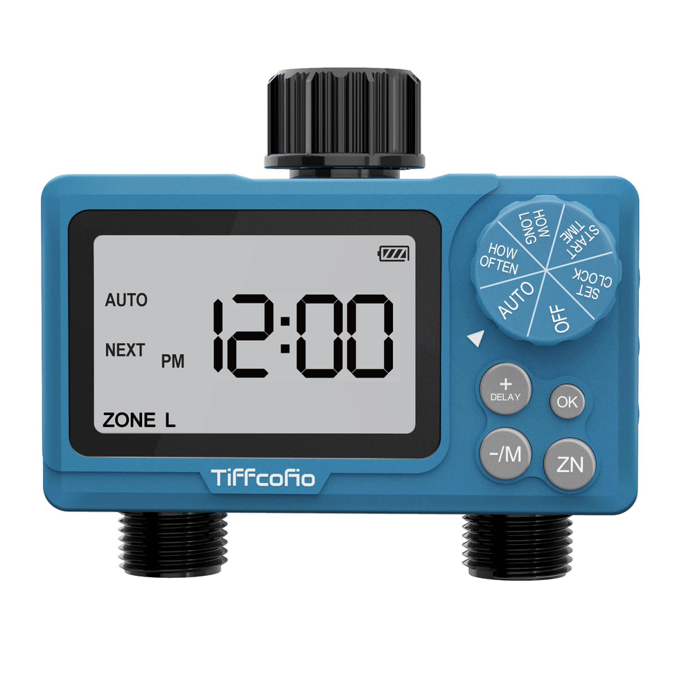 Tiffcofio Sprinkler Timer Outdoor front view with two outlets