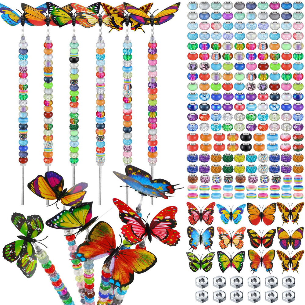 Tigeen 236 Pcs Garden Stake DIY Butterfly Wand Set with colorful beads