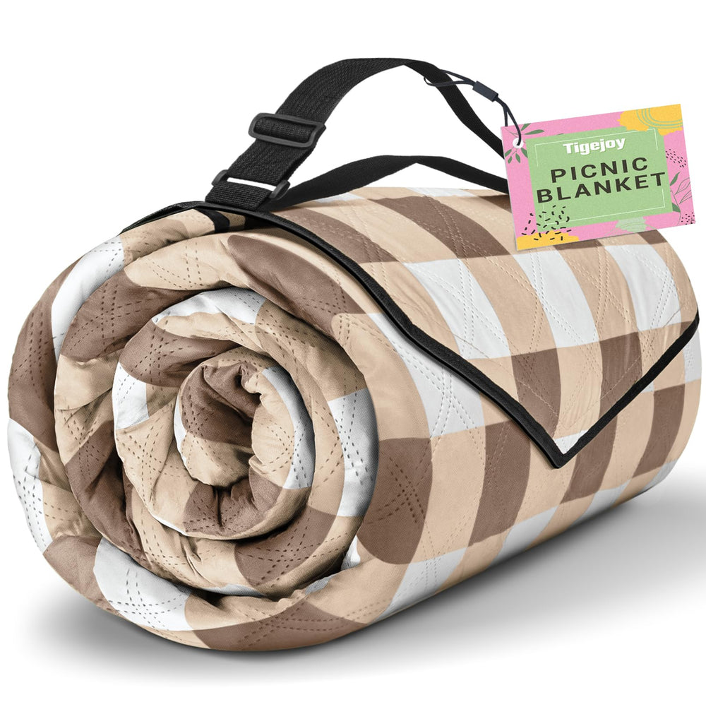 TigeJoy Extra Large Picnic Blanket beige front view