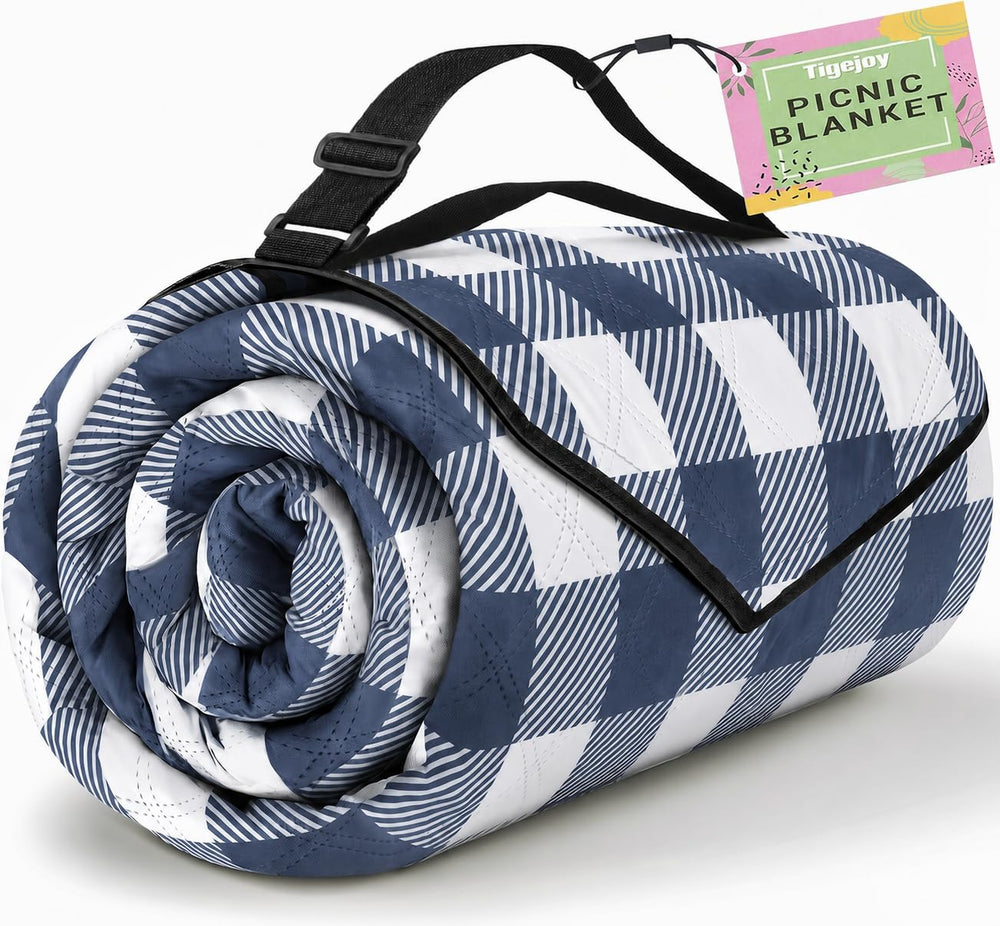 TigeJoy Extra Large Picnic Blanket blue model displayed on grass