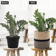 TIMEYARD Large Jute Plant Basket side view with plant inside