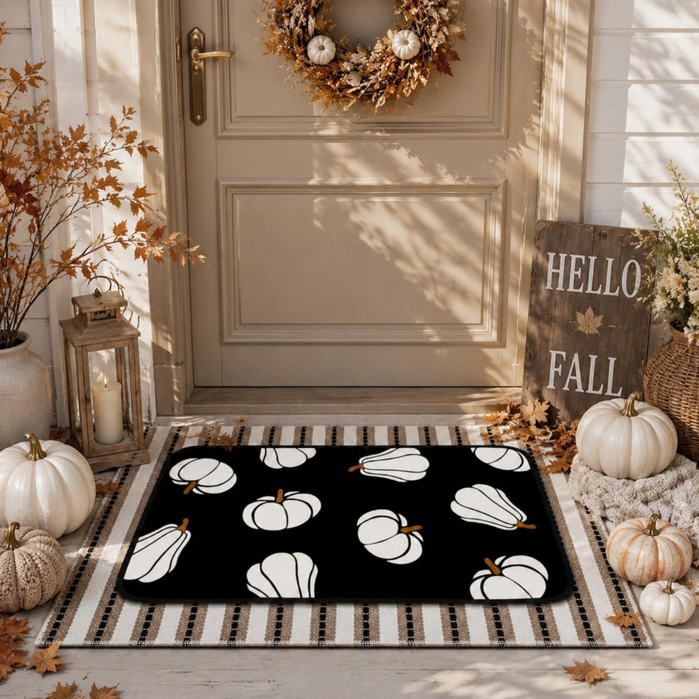 Tinideya 2 Pcs Fall & Halloween Layered Door Mat Set with pumpkin design